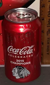 Chicago Blackhawks Champions 2015 12 oz aluminio coca - lata de cola fondo vaciado - Imagen 1 de 4