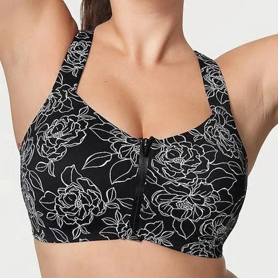 Victoria's Secret Knockout Sports Bra Size 38D Zip Front Closure Black Floral - Image 1 of 4