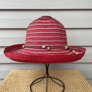 Wallaroo Hat Company rot bretonisch Sonne Strand Alltag breite Krempe gestreift faltbar - Bild 1 von 12