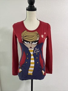 Love Moschino Red Long Sleeves Graphic T-shirt Sz US 2 - Picture 1 of 9