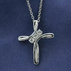 2Ct Moissanite Round Cut Cross Pendant for Women 14K White Gold Plated Jewelry - Picture 1 of 4