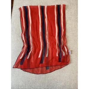 Vintage ECHO Red White Blue Stripe 100% Silk Sheer Rectangle Scarf Japan 15×44 - Picture 1 of 6