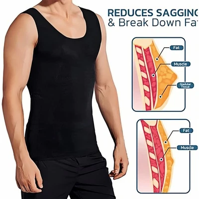 Camisa de compresión para hombre modeladora de cuerpo vientre pecho adelgazante abdominales faja chaleco camiseta sin mangas Foto 1 de 4
