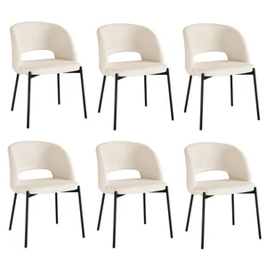 Oikiture 6x Armchair Dining Chair Accent Chairs Tub Armchairs Sherpa White&Black - Picture 1 of 10