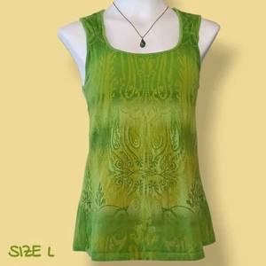 Farbverlauf grün Damast Tank Top ärmellos Boho kokett weich Grunge Top Large - Bild 1 von 6