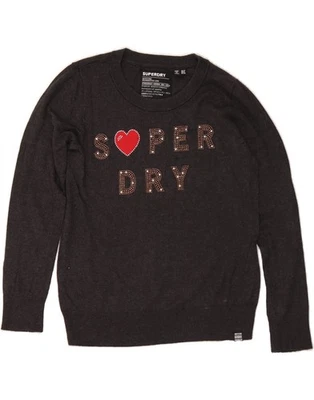 SUPERDRY Womens Graphic Boat Neck Jumper Sweater UK 12 Medium Grey Cotton CS54 - Image 1 of 4