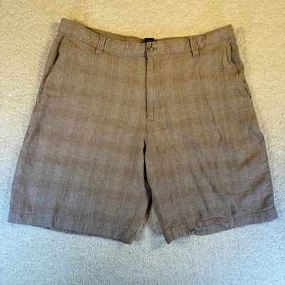 IZOD Mens Plaid Linen Blend Shorts Size 38 Tan Casual Summer Beach Golf - Image 1 of 4