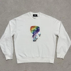 Karl Lagerfeld Pride Felpa Uomo L Bianco Arcobaleno Ikonik Pullover Girocollo - Foto 1 di 17