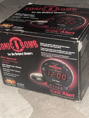 Sonic Alert Sonic Bomb SBB500ss Vibrating LOUD Alarm Clock Black Open Box Unused - Image 1 of 4