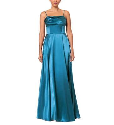 Betsy & Adam Satin Empire-Waist Cowlneck Dress MSRP $239 - Image 1 of 4