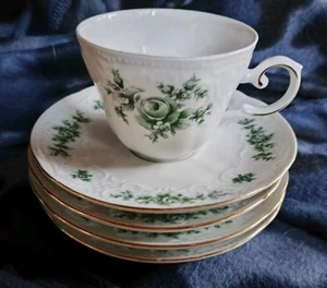 Seltmann Weiden, grüne Rose; 1 Kaffeetasse+4 Unterteller m.Goldrand;Top Zustand! - Bild 1 von 6