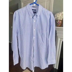 Saddlebred Men's Striped Button-Up Shirt Light Blue/White Size 17.5 NEW - Picture 1 of 7