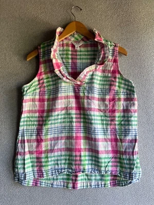 Blusa Crown & Ivy para mujer grande a cuadros mezcla de lino playera boho campesina Foto 1 de 4