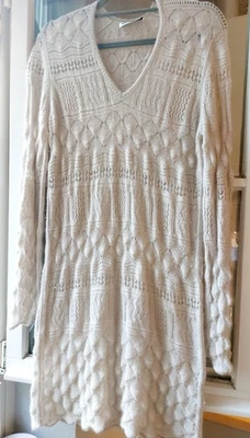 IRIS v. ARNIM Kleid 100% Kaschmir 38 40 Strick Offwhite wunderschönes Lochmuster - Bild 1 von 3