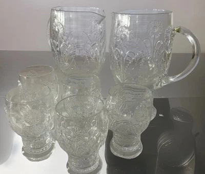 (2) Vidrio Anthropologie Helianthus 42 OZ diseño girasol (5) vidrio a juego de 10 oz Foto 1 de 4