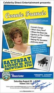 Rare Connie Francis 2010 poster autographed FINAL SHOW - 8.5x11 - signed repro - Picture 1 of 1