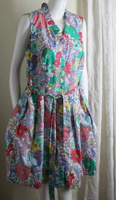 NEW Talbots Sz 14 GORGEOUS Colorful Cotton Poplin Belted Shirt Dress Hippie Boho - Image 1 of 4