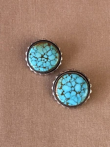 PENDIENTES CLIP VINTAGE NAVAJO TELA DE ARAÑA TURQUESA PLATA ESTERLINA 925 - Imagen 1 de 14