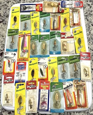 Lot of 32 luhr jensen phoebe thomas wordens trout bass  lures spinners spoon NOS - Image 1 of 4
