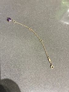 14K YELLOW GOLD NECKLACE EXTENDER CHAIN 3” AMETHYST DANGLE .46 GRAMS - Picture 1 of 8