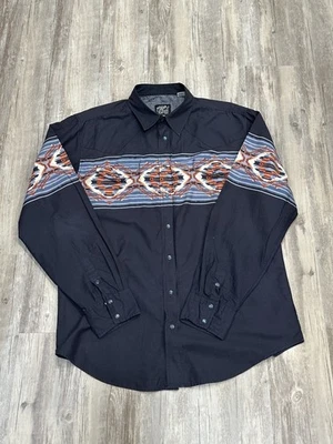 Vintage Roper Border Shirt Pearl Snap Long Sleeve Aztec Western Rodeo XL Black  - Image 1 of 4