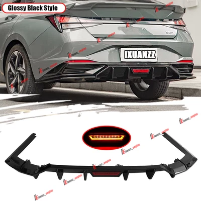 Gloss Black Rear Bumper Diffuser+LED Brake Light For 2021-2023 Hyundai Elantra - Image 1 of 4