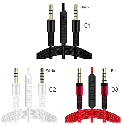 Conector de 3,5 mm macho para macho cabo de áudio linha de alto-falante cabo auxiliar estéreo com microfone - Imagem 1 de 4