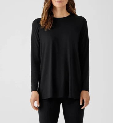 Eileen Fisher Women's Black Fine Jersey Crew Neck Long Length Top Sz XL - Image 1 of 4