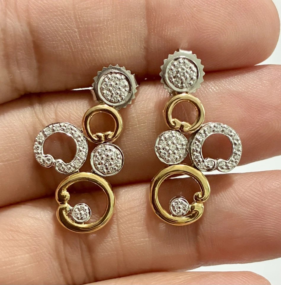 CHARRIOL - Aretes colgantes colgantes de diamantes de oro amarillo y blanco sólido de 18 quilates Foto 1 de 1