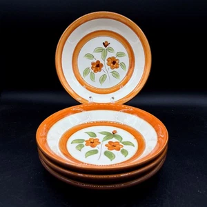 Stangl Pottery Bittersweet Set of 4 Flat Soup Bowls 7.5" Orange Flowers Vintage - Picture 1 of 24