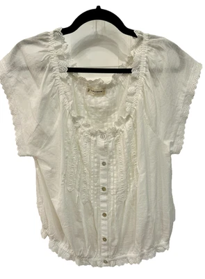 Lucy Brand Women’s White Ruffle Button Blouse Size L Boho Peasant Top - Image 1 of 4