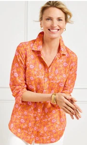 Neu mit Etikett Talbots Plus 3X orange pink 100 % Baumwolle 3/4-Ärmel geknöpfte Bluse Bin-O - Bild 1 von 6