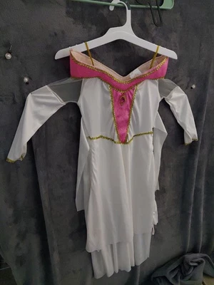 Vestido Princesa Blanco con Acentos Rosa Brillante, Borde Dorado y Lados Despertadores Talla 4-6  Foto 1 de 4