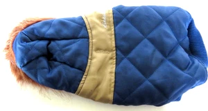 Eddie Bauer Dog Puppy Coat Vest Hooded Faux Fur Size Small Navy Fleece Lining - Picture 1 of 5