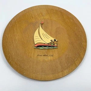VTG MCM Santa Rosa California Souvenir Sail Boat Wood Wall Hanging Plate As Is - Picture 1 of 5