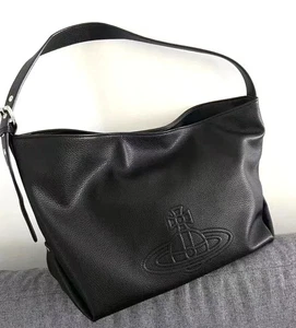 NWT Vivienne Westwood ⑦ Tote Bag Black Orb Embossed Leather Large Capacity - Picture 1 of 7