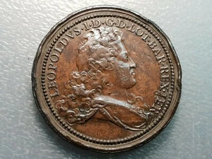 FRANCE GERMANY LEOPOLD I & CHARLOTTE ORLEANS DUKES OF LORRAINE 1728 BRONZE MEDAL - Picture 1 of 2