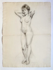 DESSIN au fusain, ÉTUDE DE NU féminin, cir. 1918, Charcoal Drawing female nude - Picture 1 of 4