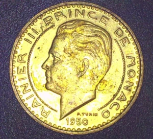 Monaco 1950 20 franc coin, Prince Rainier III, Minted in Paris, France - Picture 1 of 4