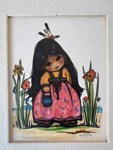 Vintage Gerda Christoffersen Native American Girl Print Matted 5x4 Art Mid Cent - Foto 1 di 6