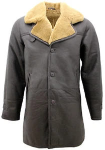 ROY Herren warmer brauner langer echter Lammfell Ginger Lammfell Leder Cromby Mantel  - Bild 1 von 7