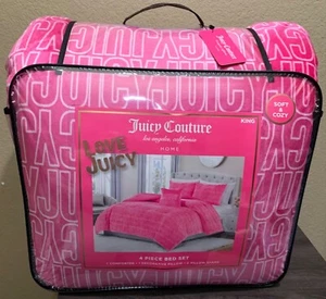 Juicy Couture Plush Pink with All Over Logos 4pc KING Comforter Set Soft & Cozy - Picture 1 of 4