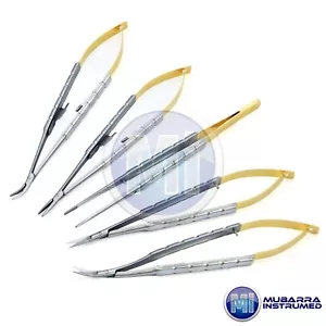 Set 5 pezzi microchirurgia dentale Castroviejo tedesco TC porta ago forbice pinza - Foto 1 di 30