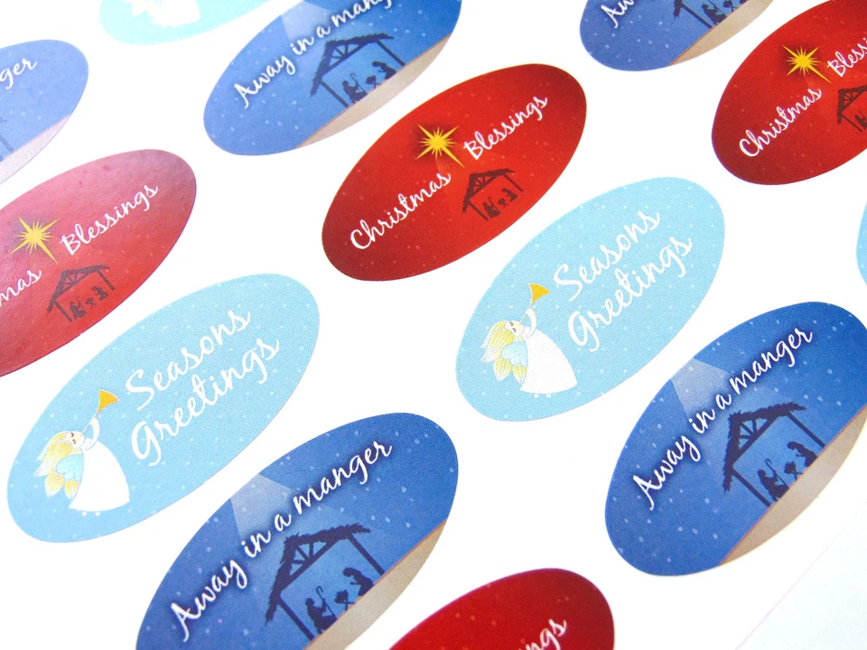 MINILABEL Christmas Christian Religious Oval Seal Labels, Stickers for Cards - 6 Designs
