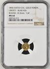 1854 Kalifornijski ułamkowy złoty niedźwiedź indyjski #2b typ NGC MS-64 R.8!