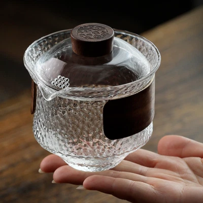 Juego de té de kung fu con filtro de puré de vidrio martillado chino de 200 ml Foto 1 de 4