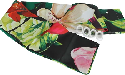 Floral Tropical Shower Curtain with Hooks Drk Green Black Red Cream Pink 70x70 - Image 1 of 4