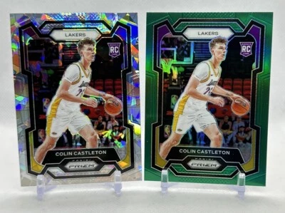 Colin Castleton 2023-24 Panini Prizm #287 Cracked Ice Prizm & Green Prizm RC Lot - Image 1 of 2