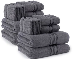 12 PC Soft Cotton Towel Set Premium Bath, Hand Towels Washcloths Durable Gray - Picture 1 of 2