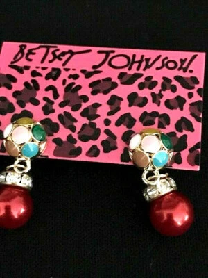 Pendientes colgantes de bola redonda roja de aleación de oro Betsey Johnson   Foto 1 de 4